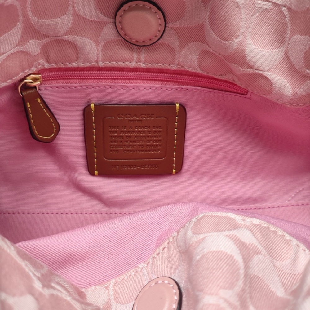 Coach Pink Signature Jacquard Drawstring Shoulder Bag - Picture 7 of 7